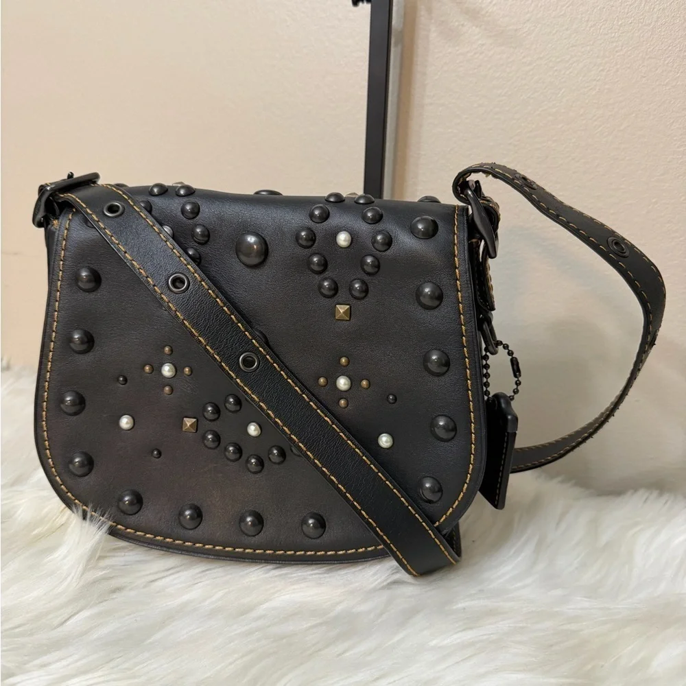 Coach Black Crossbody Bag with Studs#20115